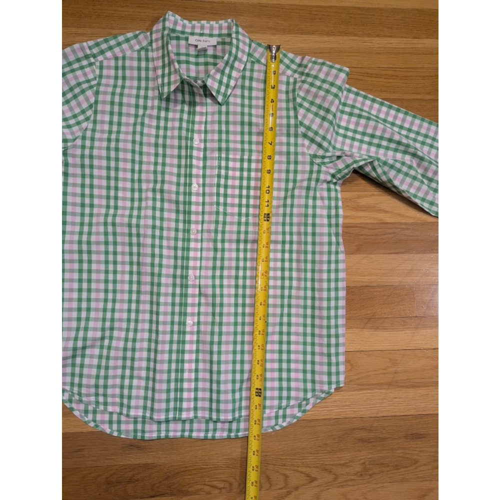 ON 34TH Green Pink Gingham Plaid Shirt Medium - Picture 8 of 9
